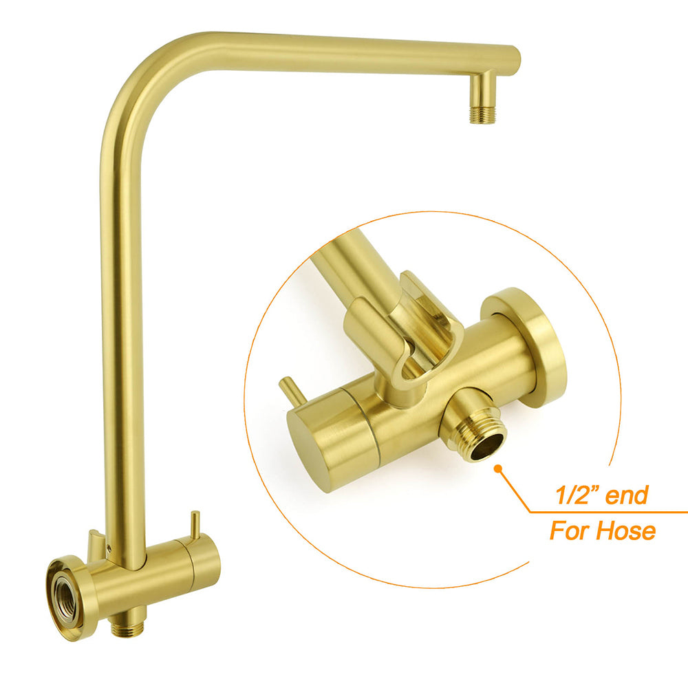WELS Brushed Gold Round Dual Shower Head Set Diverter Wall Arm Single Mode Handheld Small Face Mixer