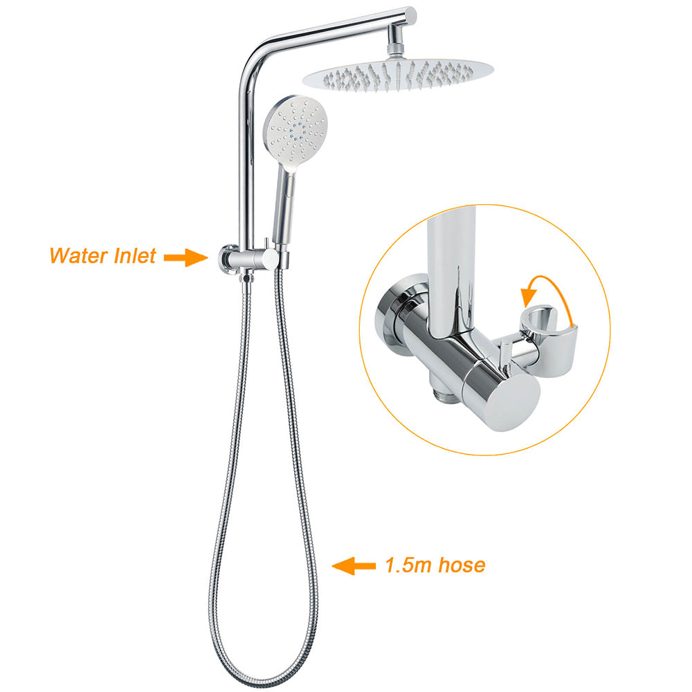 WELS 10" Rain Shower Head Handheld Sliding Rail DIY Twin Set Chrome Round