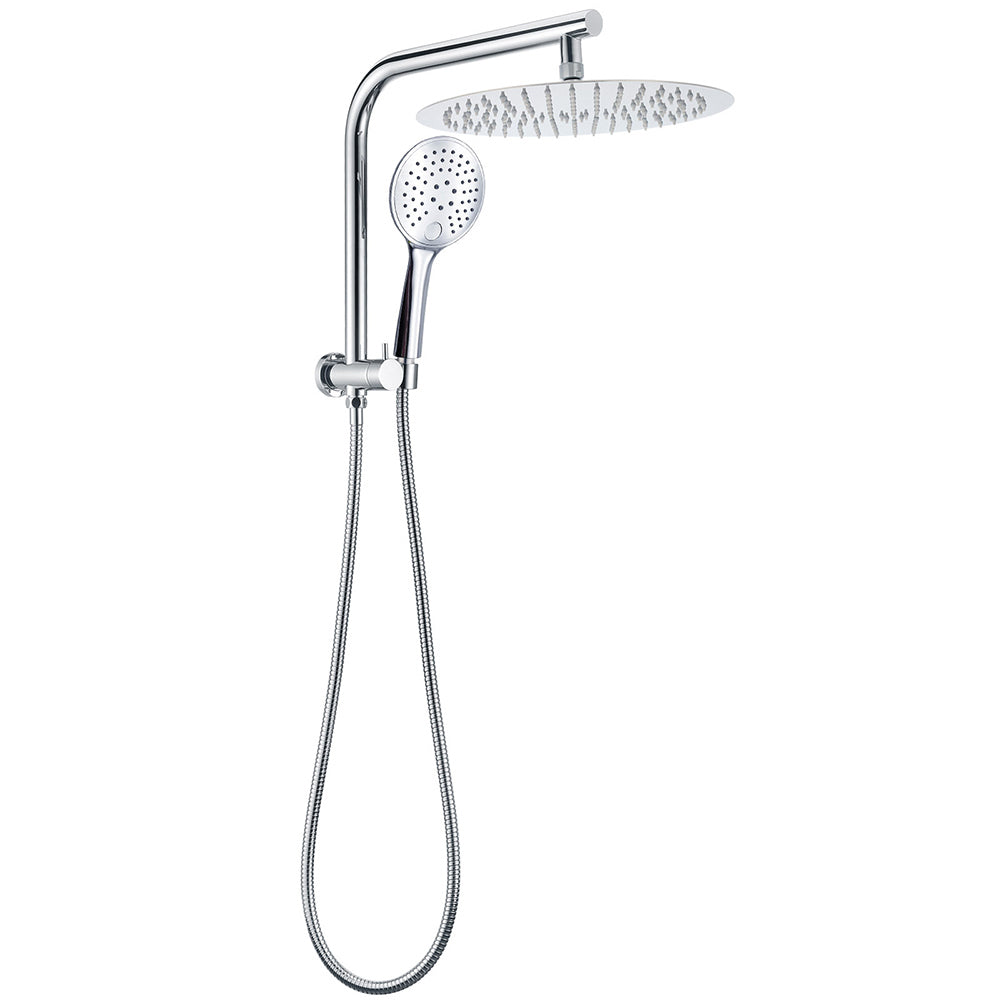 2in1 Large Round 12" Shower Head 3 Mode Handheld Gooseneck Arm Diverter Set Drill Free