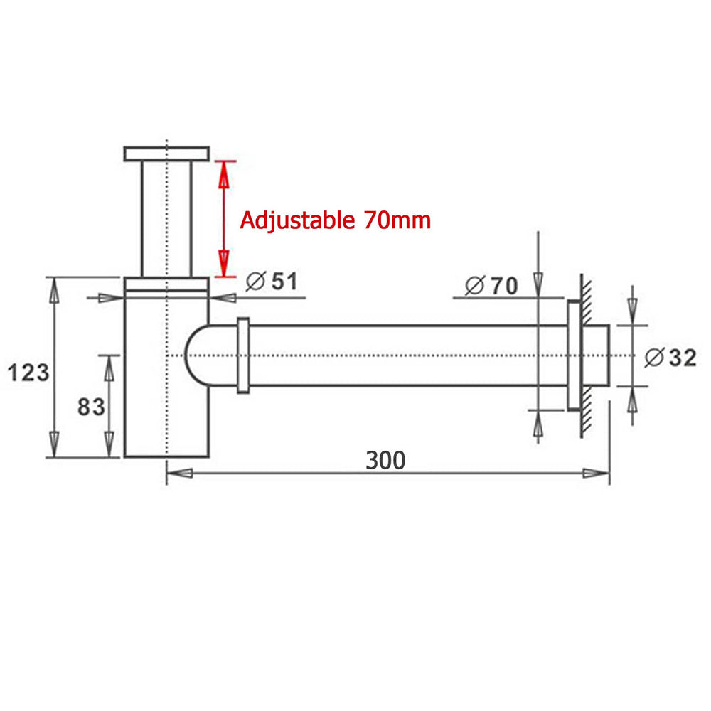 Watermark Adjustable 32mm Wall Bottle Trap Basin Sink Vanity Waste Drain Brass