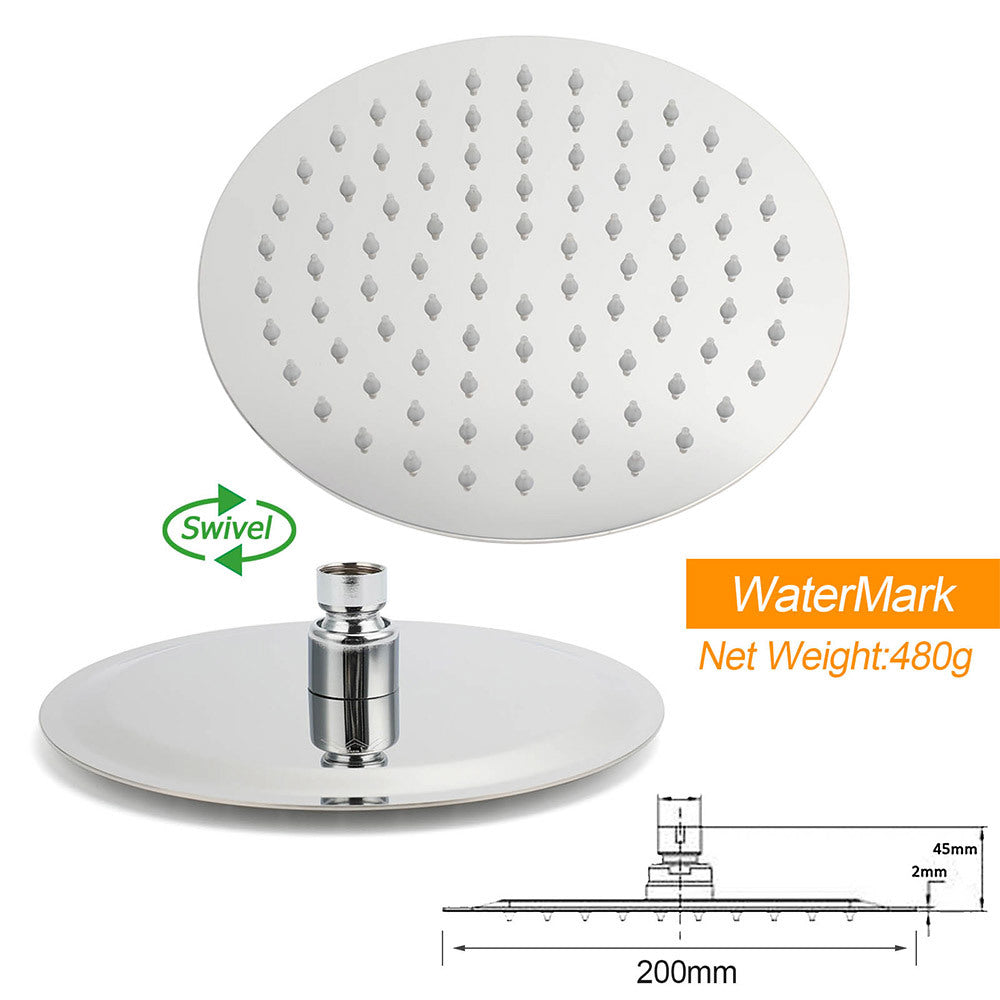 Chrome Round 8" Rainfall Shower Head 3 Modes Handheld Rose Silde Rail Twin Set