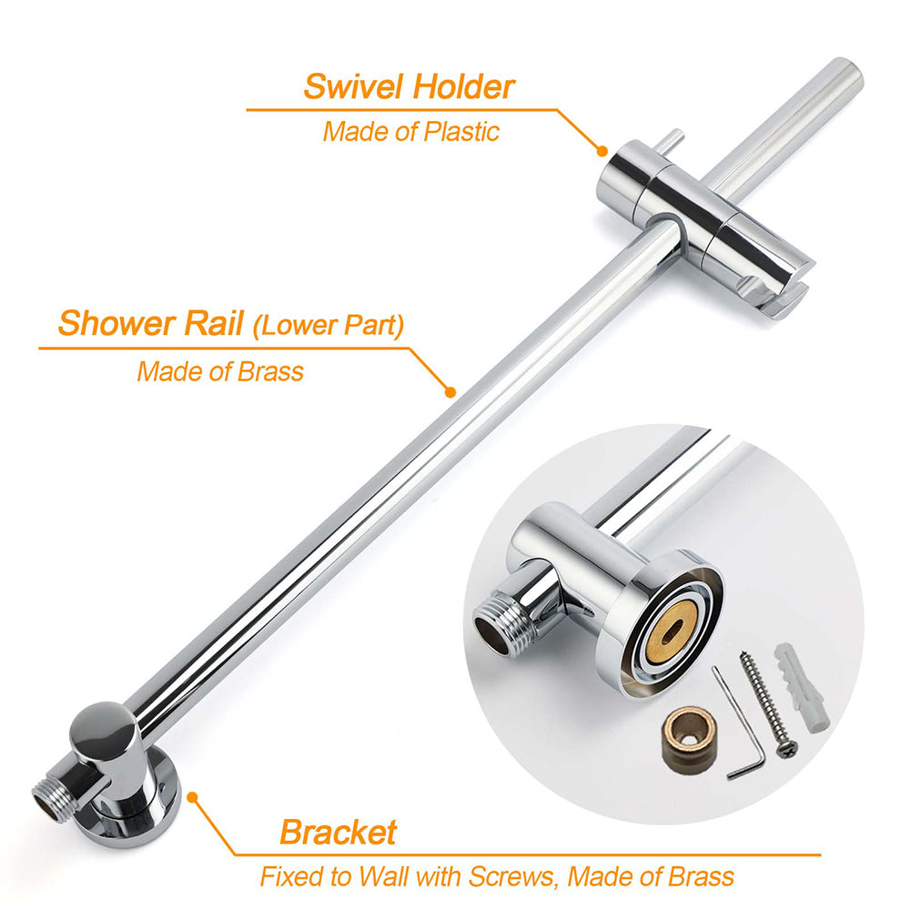 WELS Dual Shower Set 10" Rainfall Head 3 Modes Handheld Rose Silde Rail Chrome Round Taps
