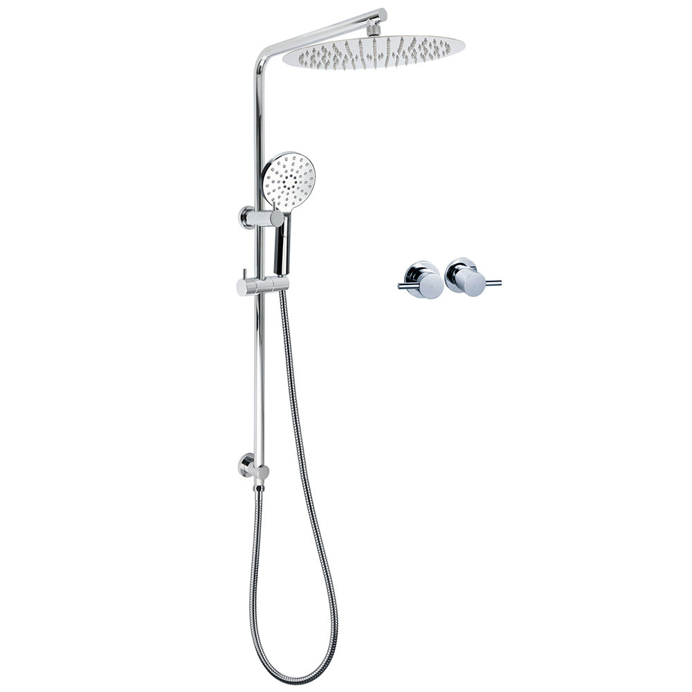 WELS Dual Shower Set Large Round 12" Rainfall Head 3 Modes Handheld Silde Rail Twin Taps