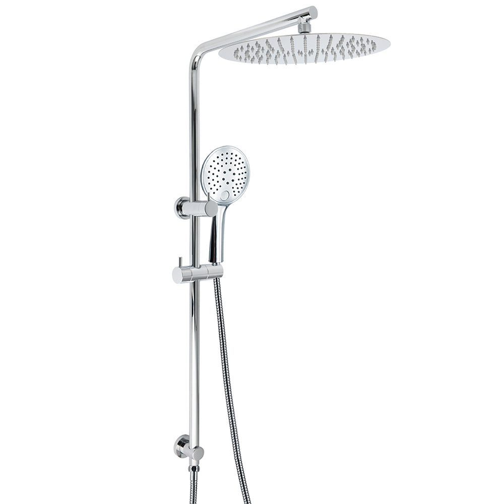 WELS Double Round Shower Head Handheld Sliding Rail Arm Chrome 12" Rainfall Set