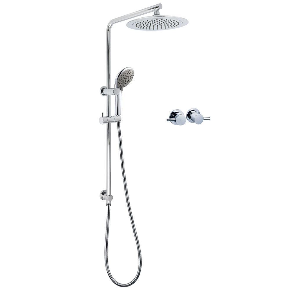 WELS Chrome Round 9" Rain Shower Head 5 Modes Massage Handheld Sliding Rail Set Twin Taps