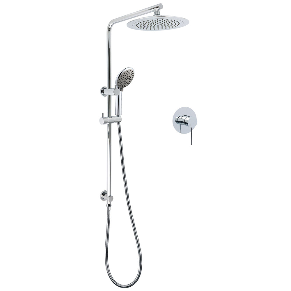 WELS Chrome Round 9" Rain Shower Head 5 Modes Massage Handheld Sliding Rail Set Mixer