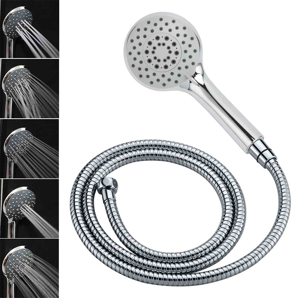 WELS Chrome Round 9" Rain Shower Head 5 Modes Massage Handheld Sliding Rail Set Mixer