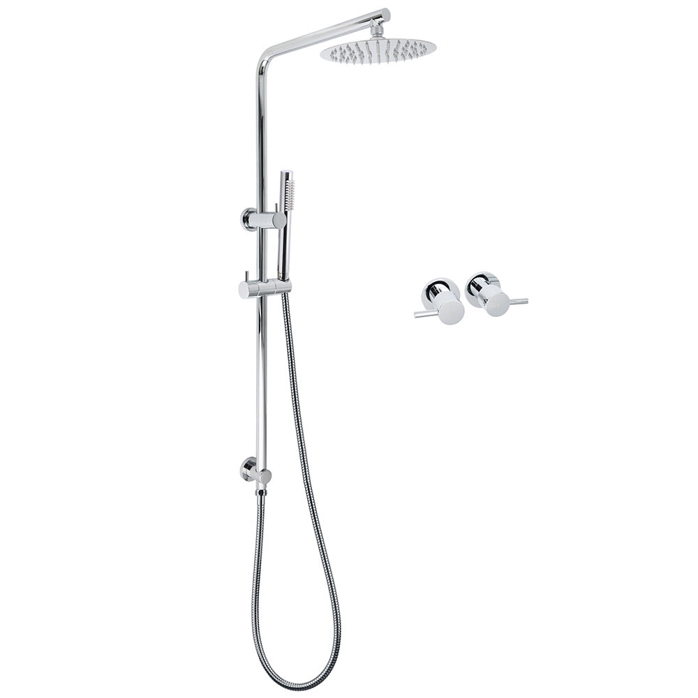 WELS Bathroom Round 8" Rain Shower Head Single Mode Brass Handheld Spray Rail Arm Set Twin Taps