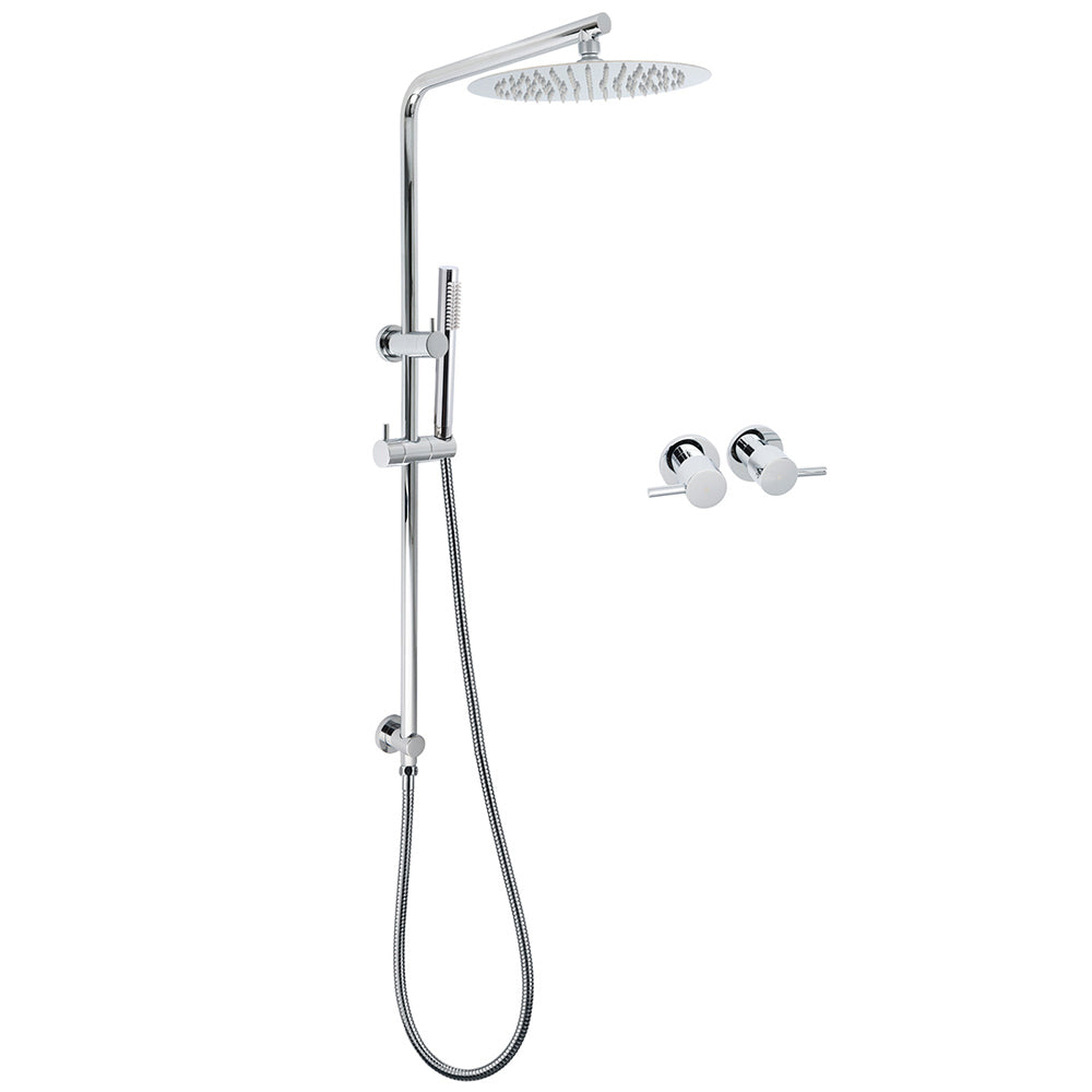 WELS 2 In 1 Shower Head Set Sliding Rail 3 Mode Handheld Arm 10" Round Chrome Taps