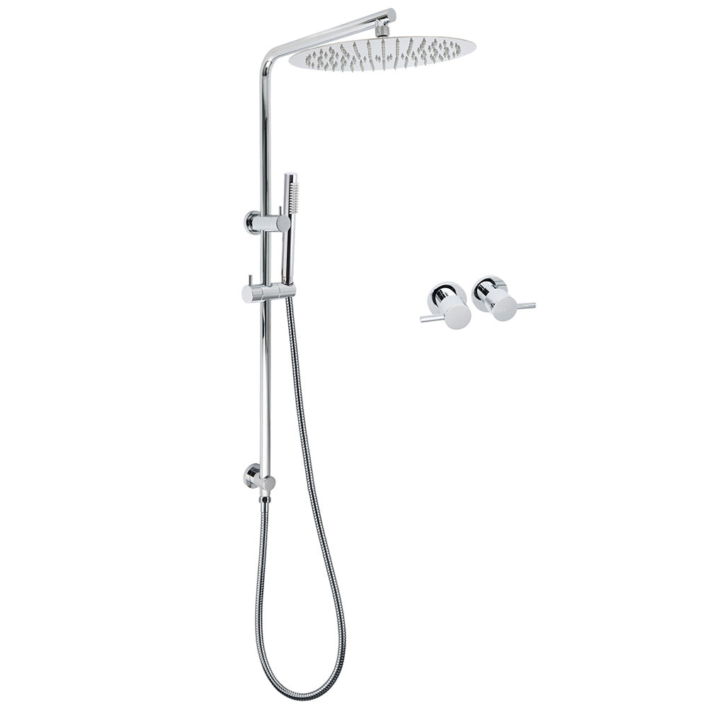 WELS 12" Rainfall + Brass Handheld Twin Shower Heads Rail Diverter Arm Round Taps Set