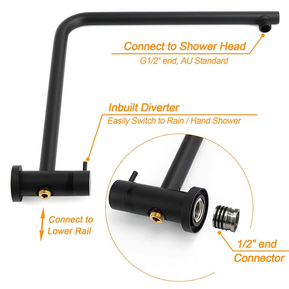 Matt Black 2in1 Round 9" Rainfall Shower Head & 3 Modes Handheld Silde Rail Set