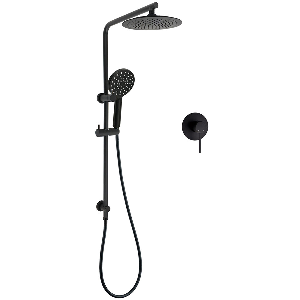 WELS Matt Black 2in1 Round 9" Rainfall Shower Head & 3 Modes Handheld Silde Rail Mixer Set