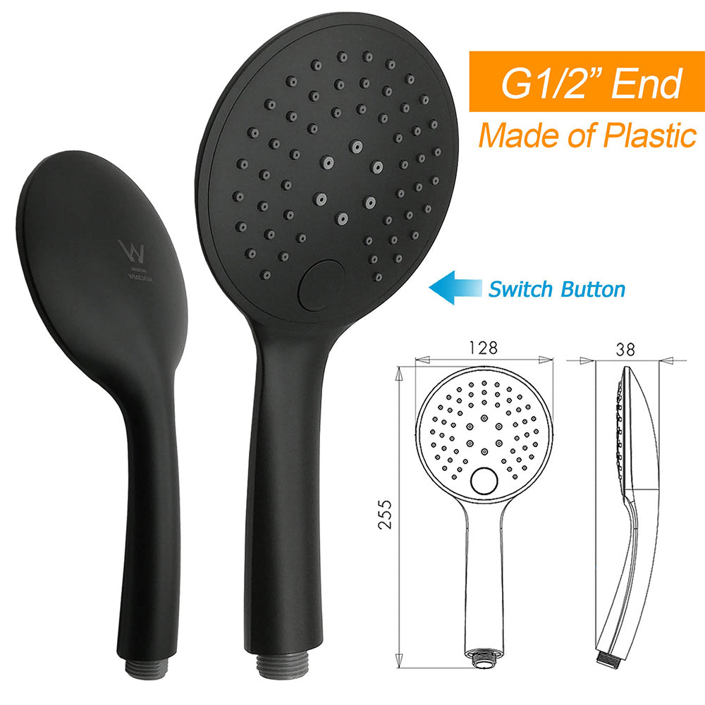 Matt Black Twin Shower Head 3 Modes Handheld 2in1 Wall Rail Arm Round 10 Inch