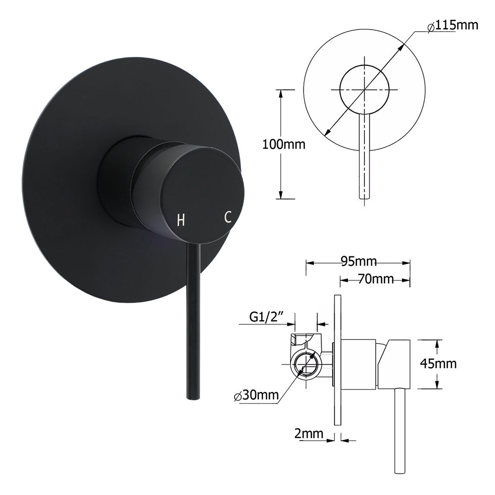 Matt Black Twin 10 Inch Shower Head 3 Modes Handheld 2in1 Wall Rail Arm Round Mixer