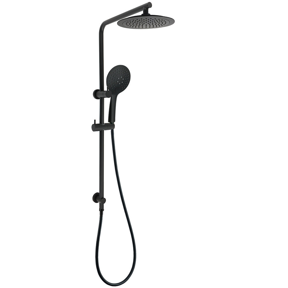Matt Black Round 9" Rainfall Head Handheld Sliding Rail Wall Arm Dual Shower Set