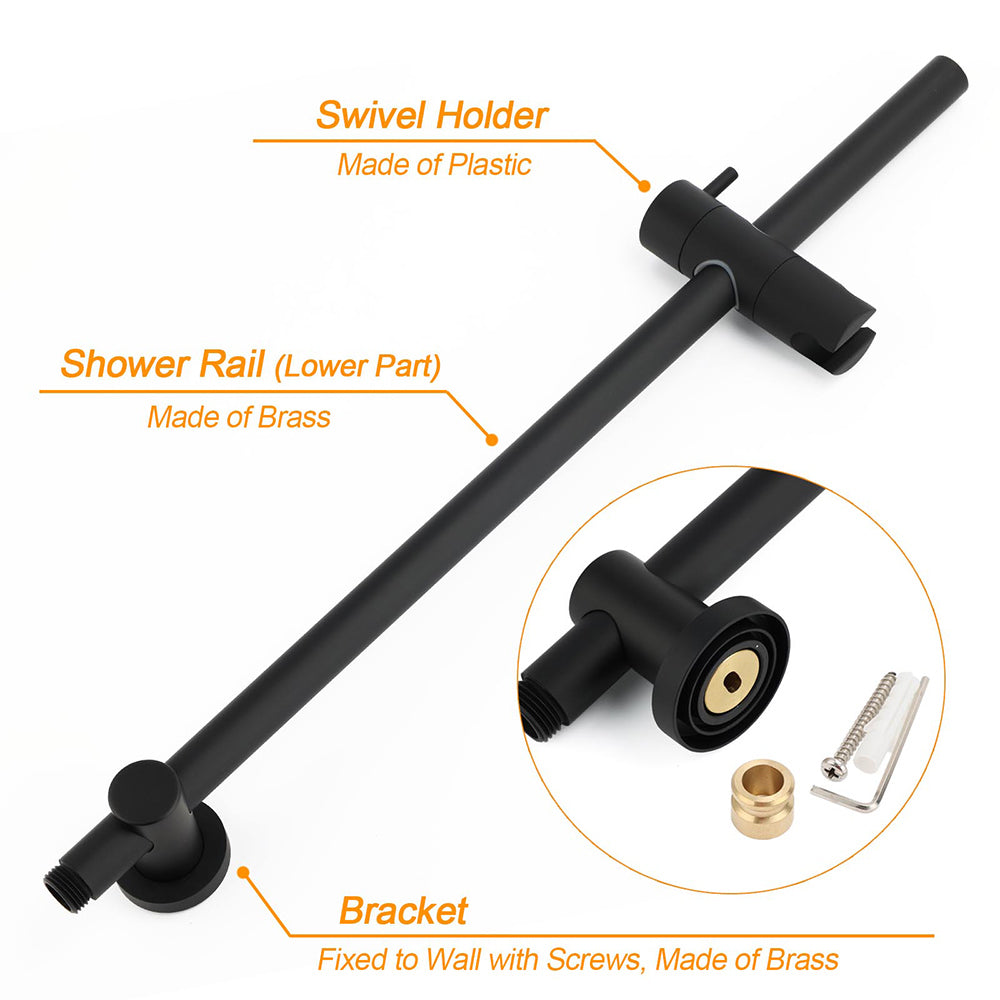 Matt Black Round 9" Rainfall Head Handheld Sliding Rail Wall Arm Dual Shower Mixer Set