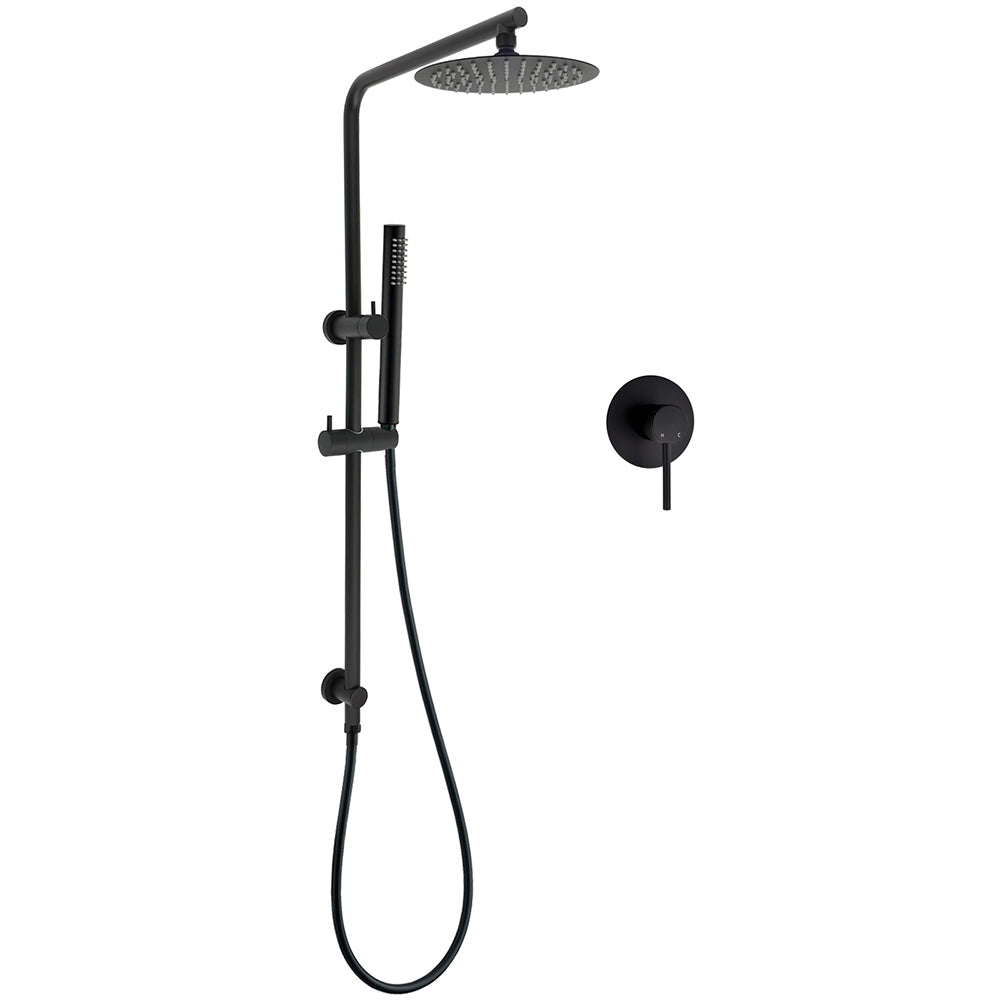 Matt Black Round 8" Rain Shower Head 3 Mode Handheld 2 in 1 Wall Arm Mixer Set