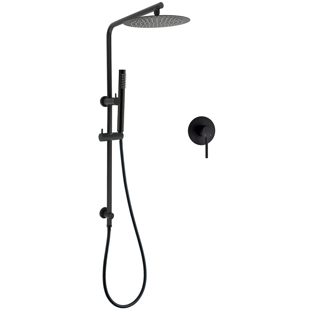 Matt Black Round 10" Rain Shower Head Brass Handheld Slide Rail Riser Arm Mixer Set