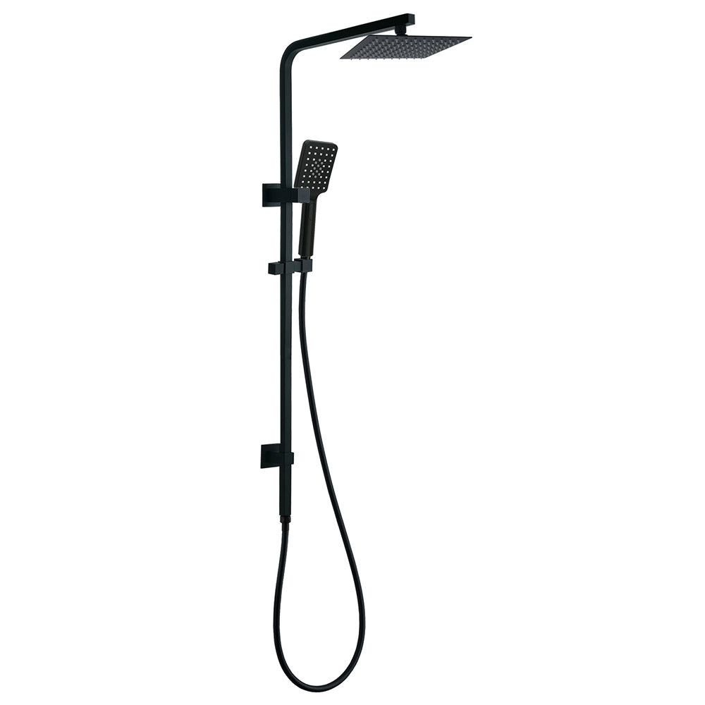 WELS Matt Black 8" Rainfall Shower Head 3 Modes Handheld Wall Rail Arm 2in1 Set