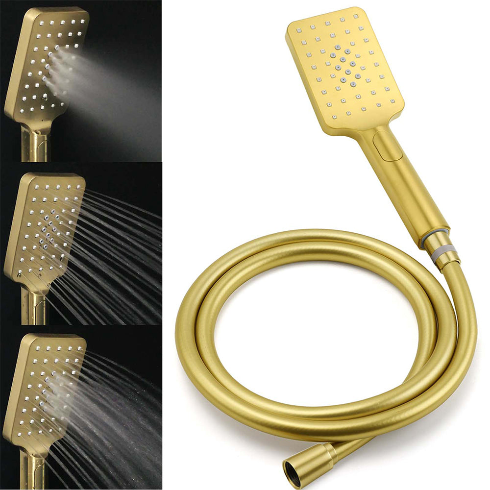 Brushed Gold Square Dual Shower 12" Large Rain Head Handheld Silde Rail Arm 2in1 Set + Mixer