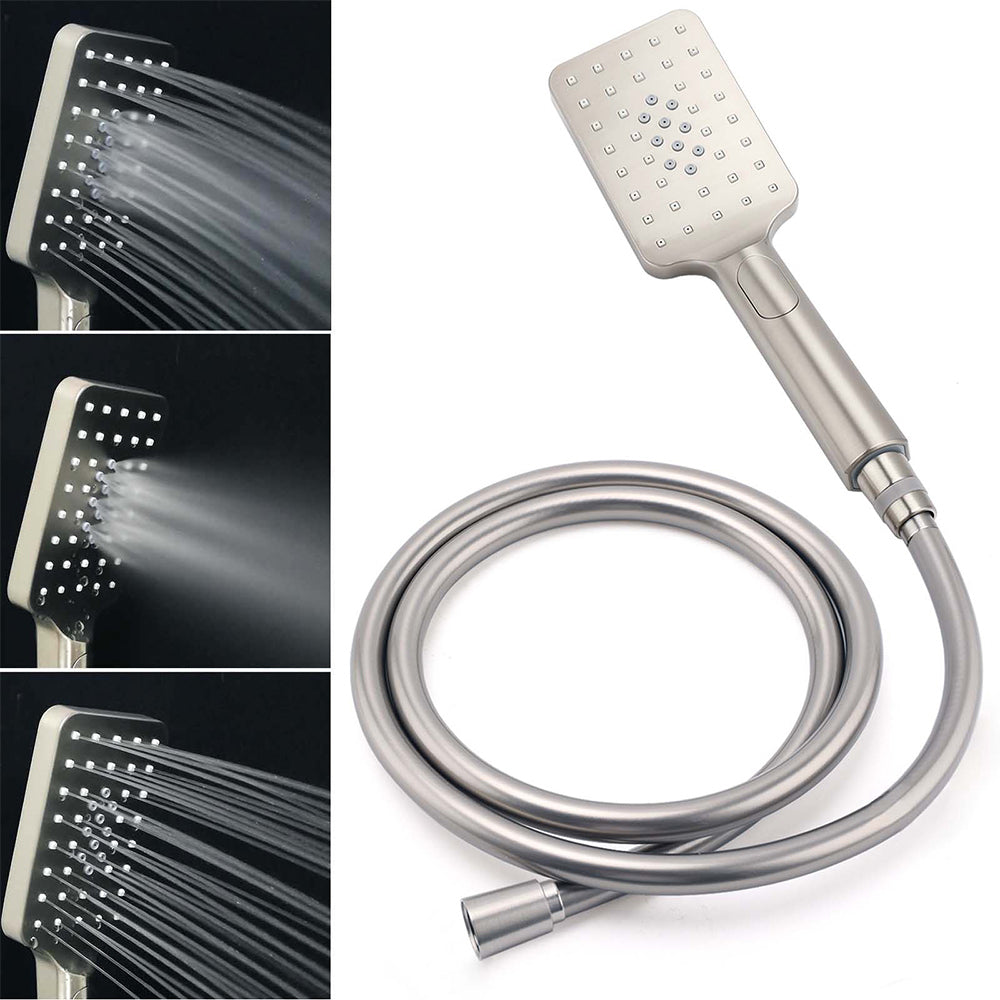 Brushed Nickel Square 2in1 Shower Set Large 12" Rain Head 3 Modes Handheld Silding Rail Arm