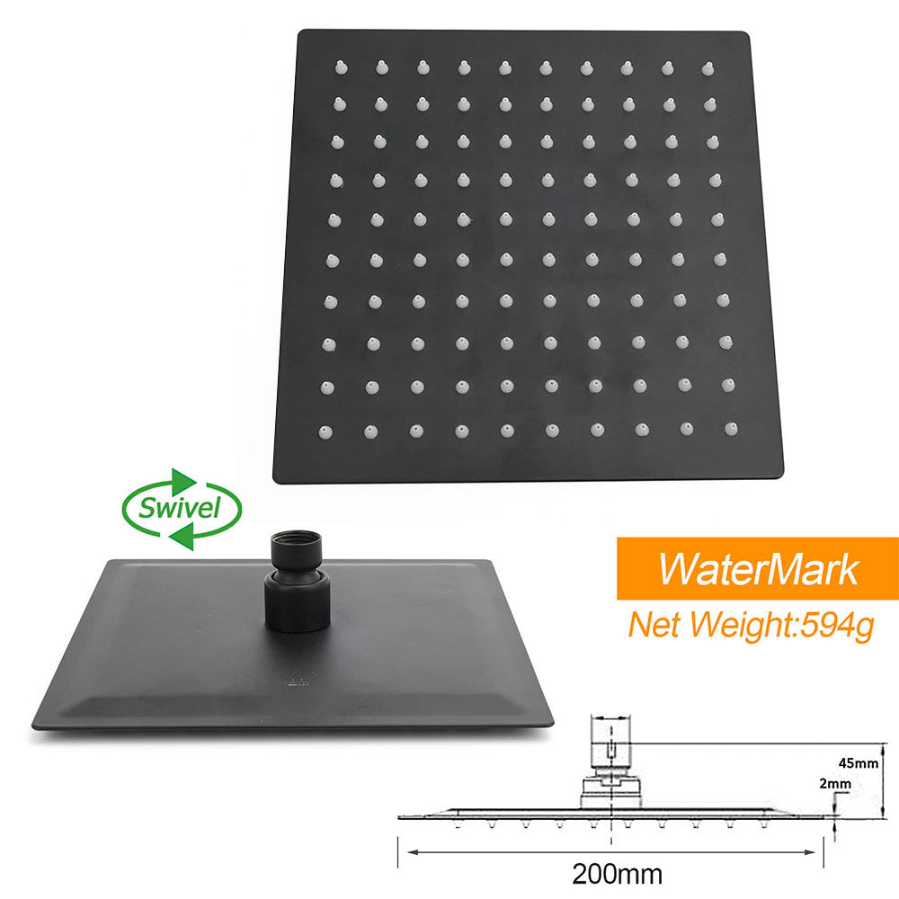 Matt Black Square Twin Shower Set 8" Rain Head 3 Modes Handheld Silde Rail Arm + Mixer