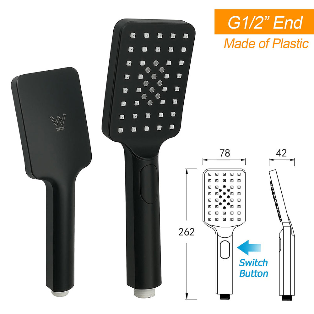 WELS Matt Black Dual Shower Set 10" Square Rain Head Handheld Silde Rail Arm Kit