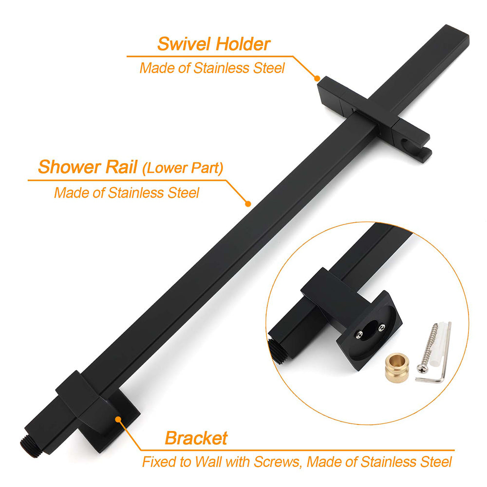 WELS Matt Black 2in1 Shower Set 10" Square Rain Head Handheld Silde Rail Arm Twin Taps