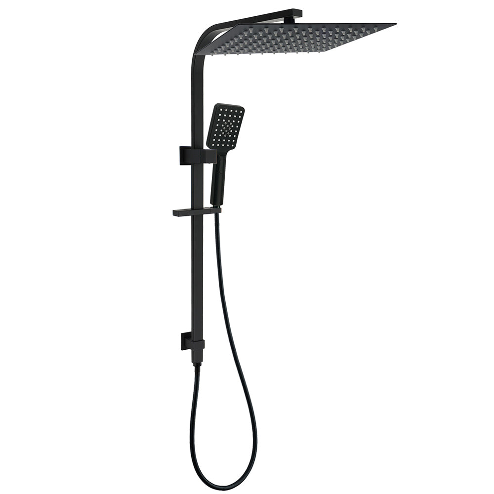 WELS Twin Shower Set Matt Black Large 16" Rainfall Head 3 Modes Handheld Silding Rail Combo