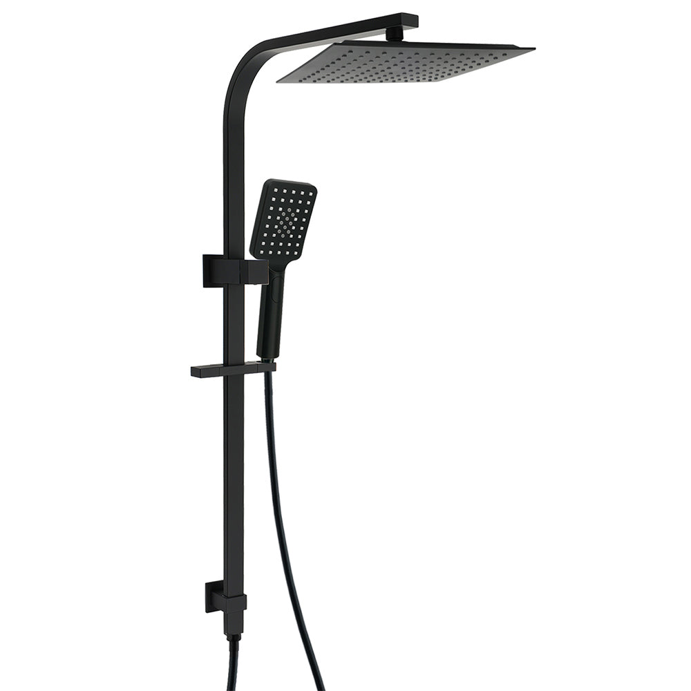 Matt Black Square 2in1 Shower 10" Rain Head 3 Modes Handheld Silde Rail Arm Set