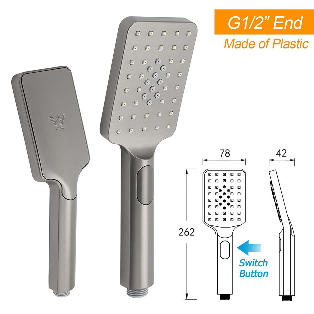 Gun Metal Double Square Shower Head Set 10" Rain Handheld Sliding Rail Diverter