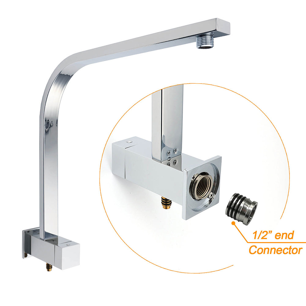 WELS Twin Square Shower Set 8" Rain Shower Head 3 Function Handheld Rail Arm Combo