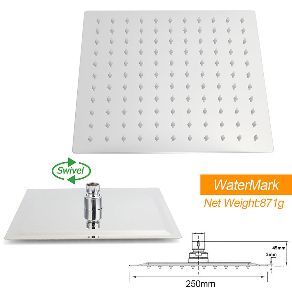WELS Chrome 8" Dual Square Shower Set Rain Head 3 Modes Handheld Sliding Rail