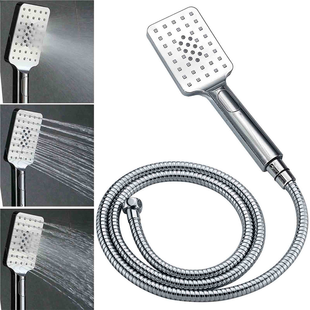Chrome Twin Square Shower Set 12" Rain Shower Head 3 Function Handheld Rail Arm Taps