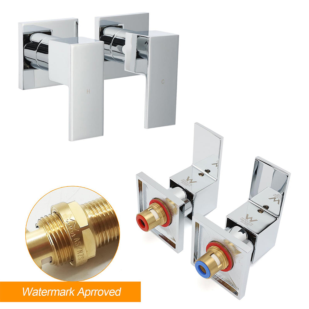 Watermark Chrome Square 1/4 Turn Wall Twin Taps Brass For Shower Head Vanity Basin Spout