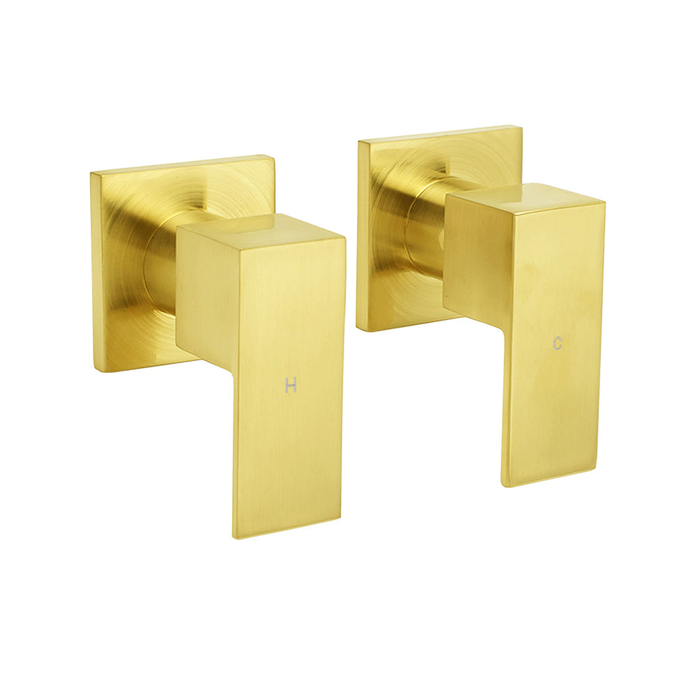 Brushed Gold Square 1/4 Turn Twin Taps Brass For Shower Head Wall Mounted Spout
