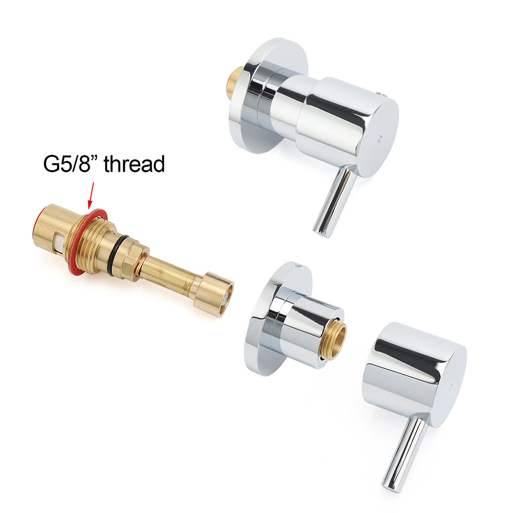 Chrome Brass 1/4 Turn Round Hot Cold Tap Pair Wall Set For Bathroom Shower Vanity Spout