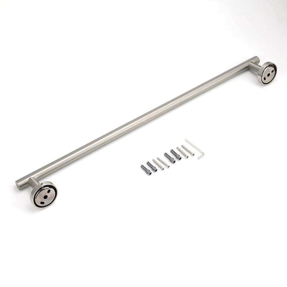 Brushed Nickel 600mm Single Towel Rack Rail Holder Round Hanger Bar Wall Mounted