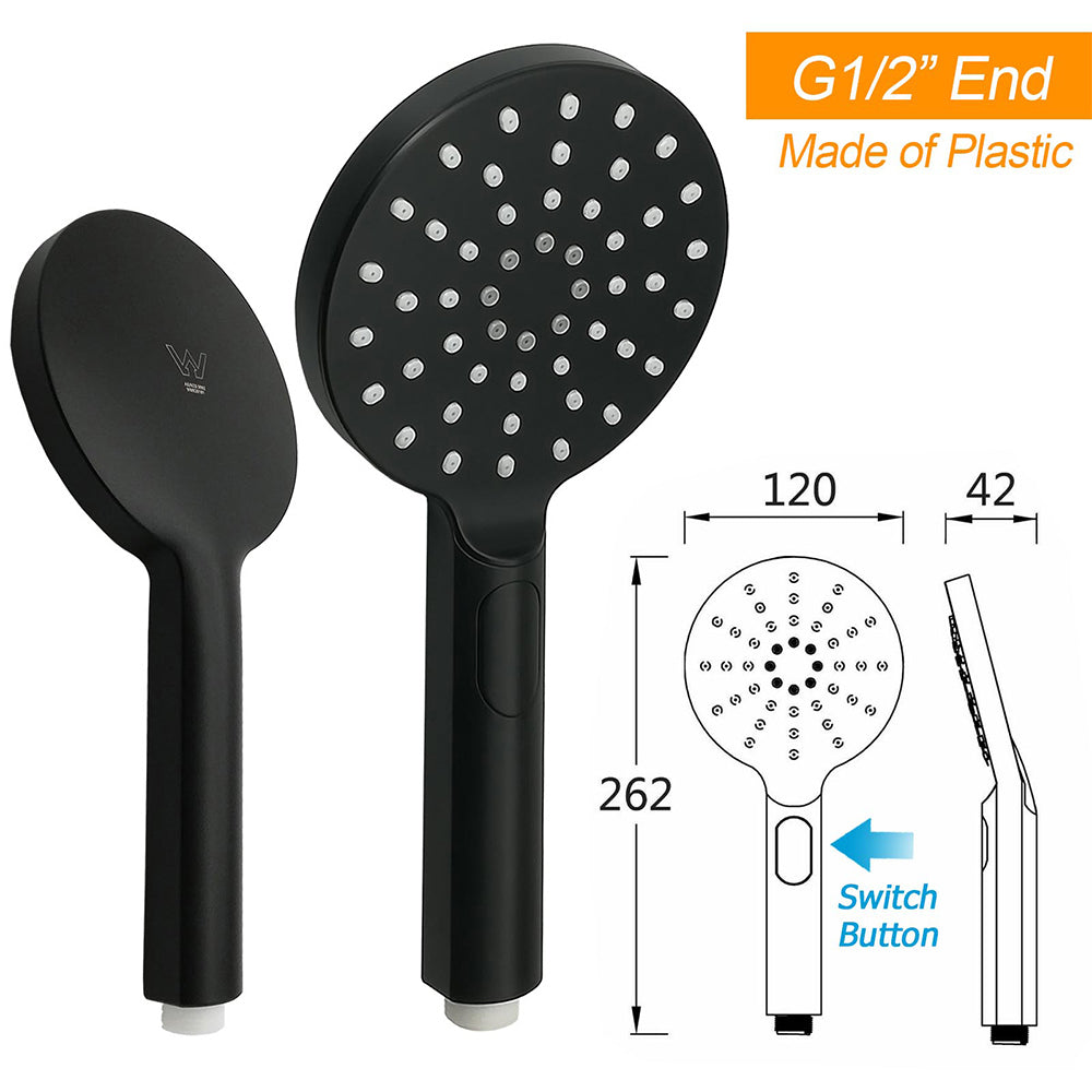 WELS Matt Black 2in1 Shower 8" Round Head Set Sliding Rail 3 Mode Handheld + Twin Taps