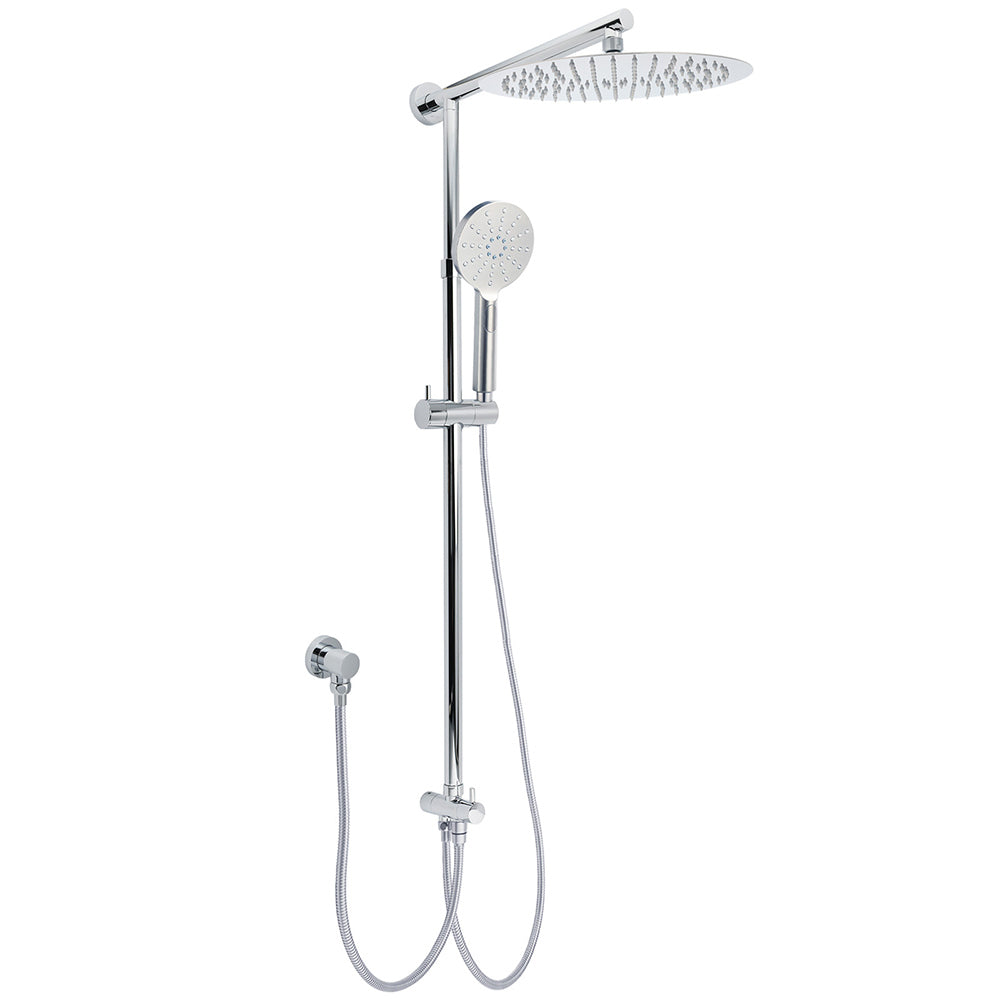 WELS Chrome Round Large 12" Rain Shower Head 3 Modes Handheld Wall Arm Rail 2in1 Set