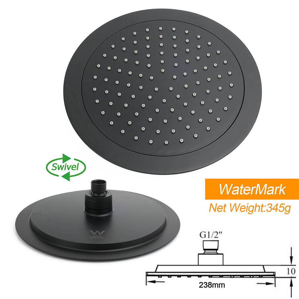 Matt Black 9" Round Rain Shower Head Handheld Adjustable Rail Arm Elbow Twin Set Hot Cold Taps