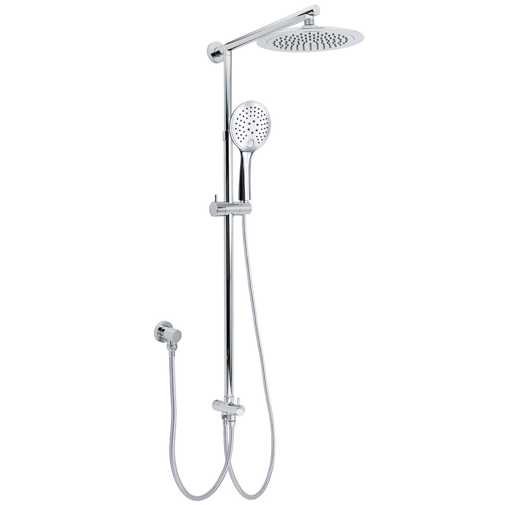 WELS Chrome 9" Rainfall Dual Shower Head &amp; Handheld Sliding Rail Wall Arm Round Set