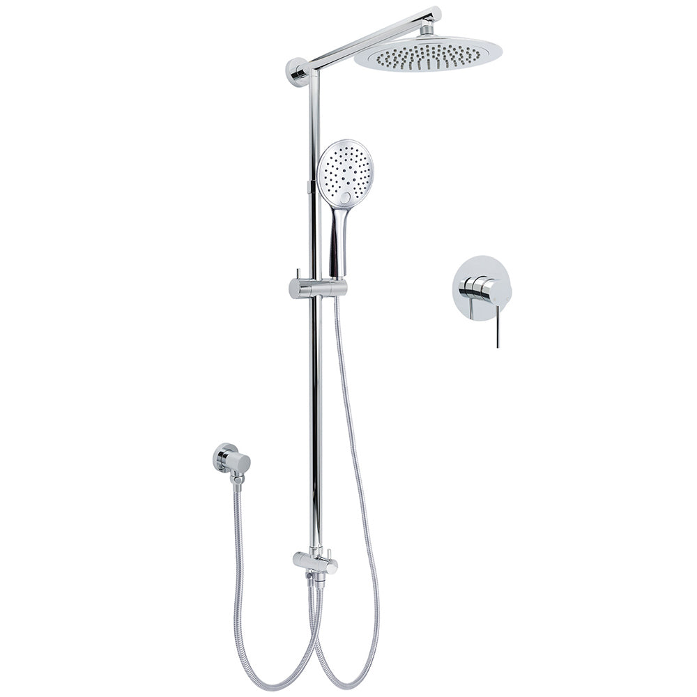 WELS Chrome Round 9" Rainfall Dual Shower Head & Handheld Sliding Rail Wall Arm + Single Mixer