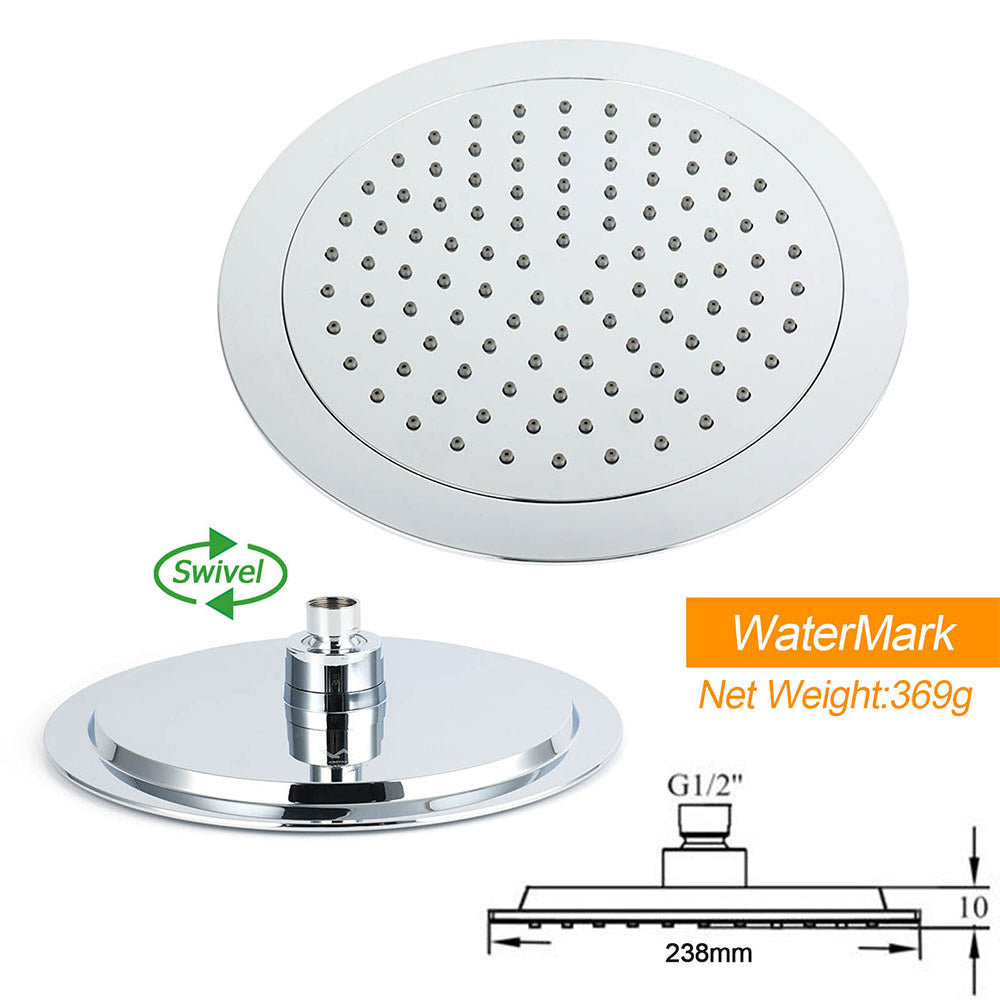 WELS Chrome Round 9" Rainfall Dual Shower Head & Handheld Sliding Rail Wall Arm + Single Mixer