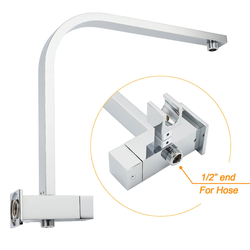 Chrome Square Twin Rain Shower 8" Head 3 Mode Handheld Diverter Wall Arm Set