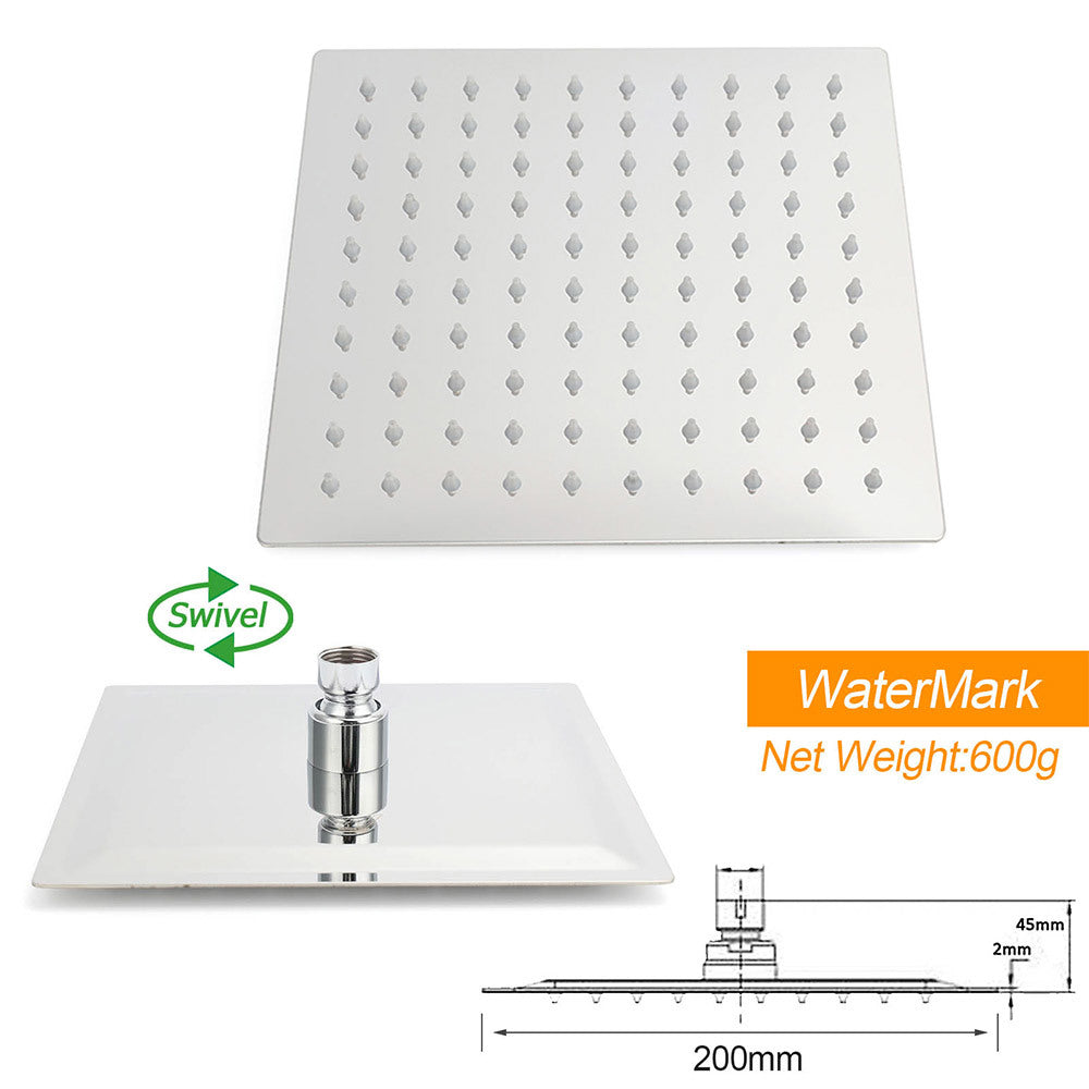 Chrome Square Twin Rain Shower 8" Head 3 Mode Handheld Diverter Wall Arm Set
