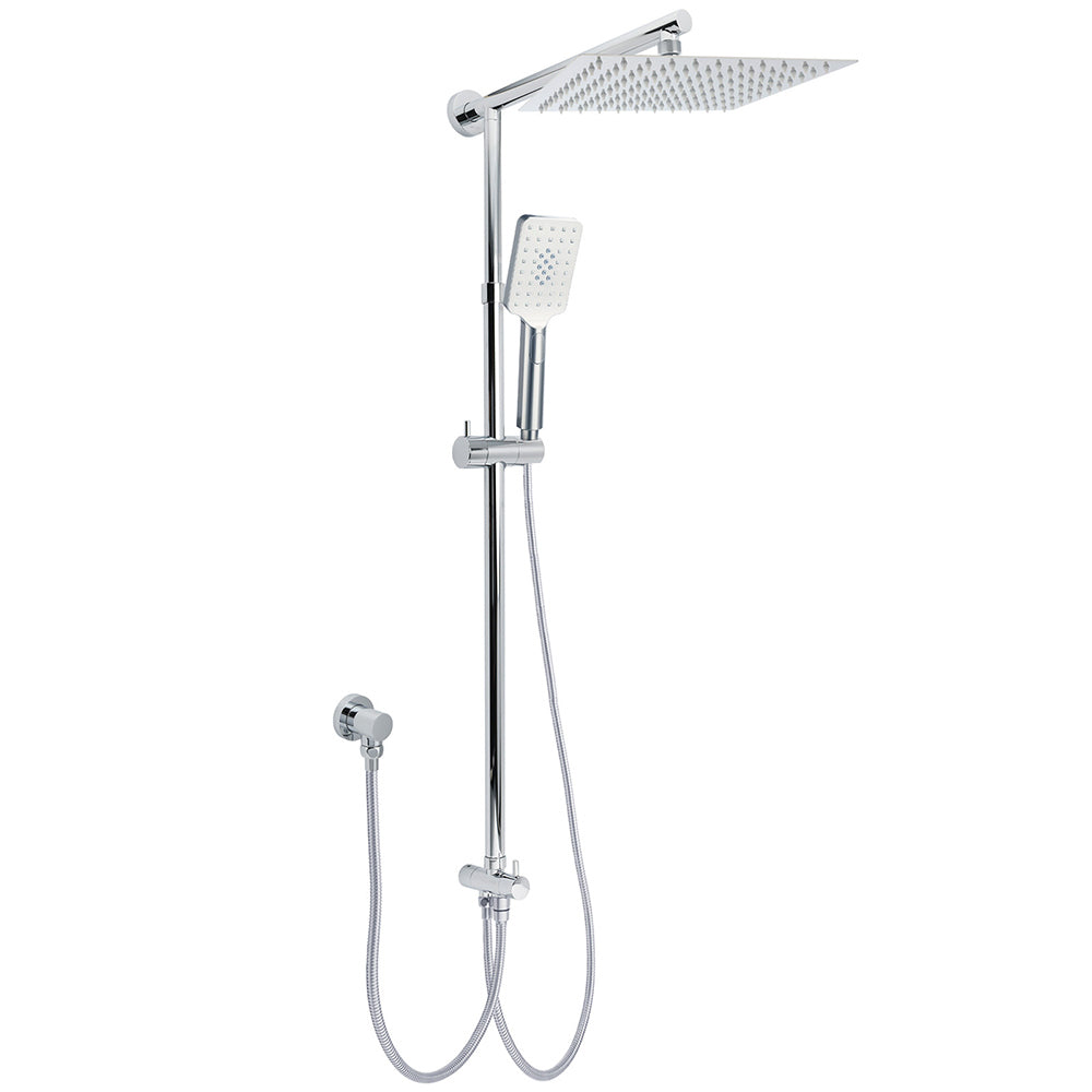 Chrome Square 10" Twin Shower Head Handheld Sliding Rail Set Wall Inlet Diverter