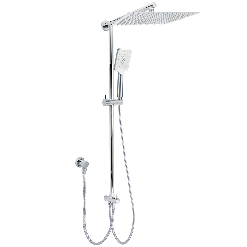 WELS Dual Square Shower Head 12" Rain Rose + 3 Modes Handheld Diverter Rail Arm Set
