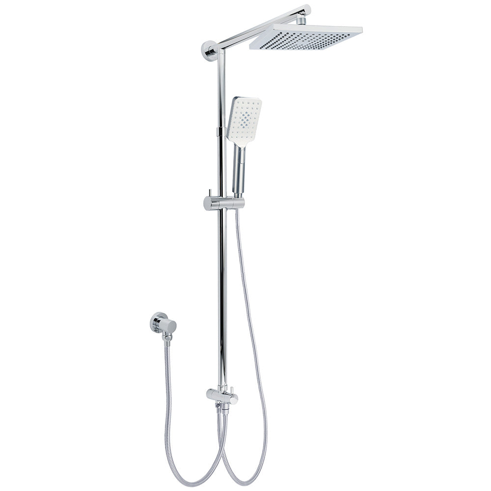 WELS Square Chrome Shower 8" Rainfall Head 3 Mode Handheld Sliding Rail Wall Arm Set