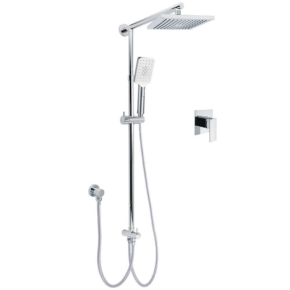 WELS Square Plastic Shower 8" Rainfall Head 3 Mode Handheld Sliding Rail Wall Arm With Mixer
